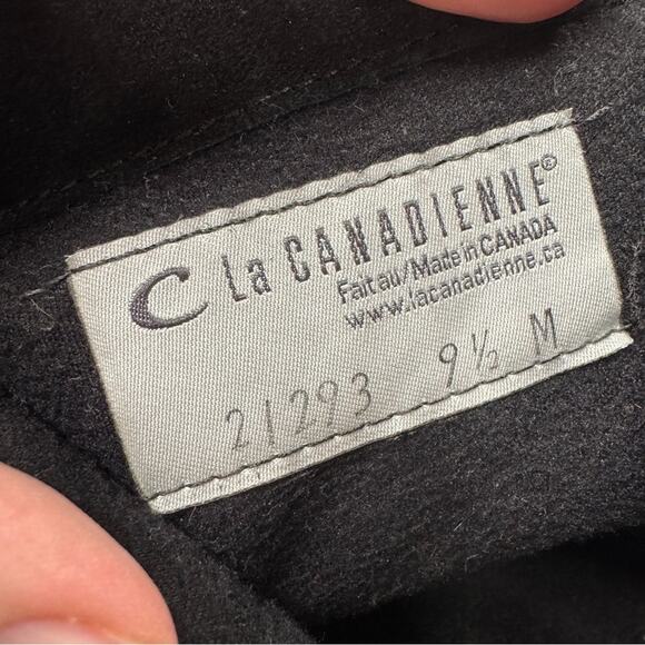 C La Canadienne Black Suede Platform Boots Womens 9.5 Ankle Booties Square Toe - Picture 8 of 8